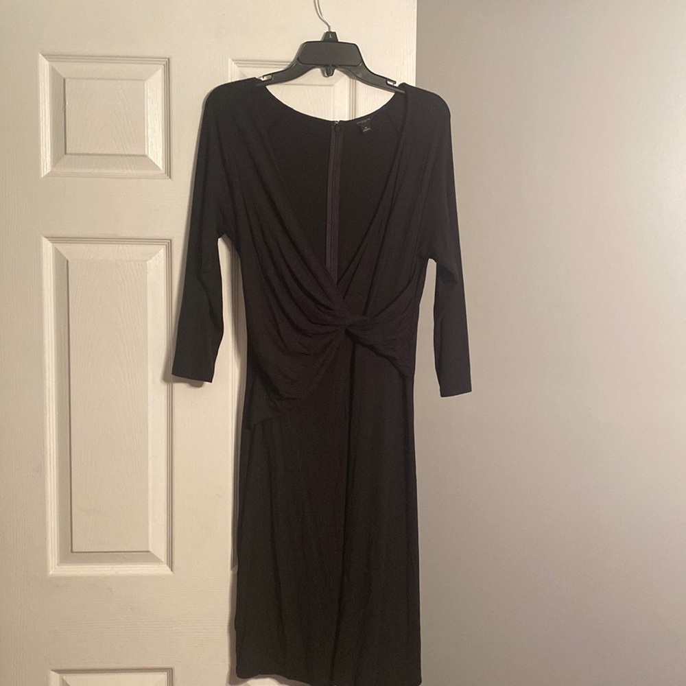 Ann Taylor Medium Faux Wrap Black Long Sleeve Dress